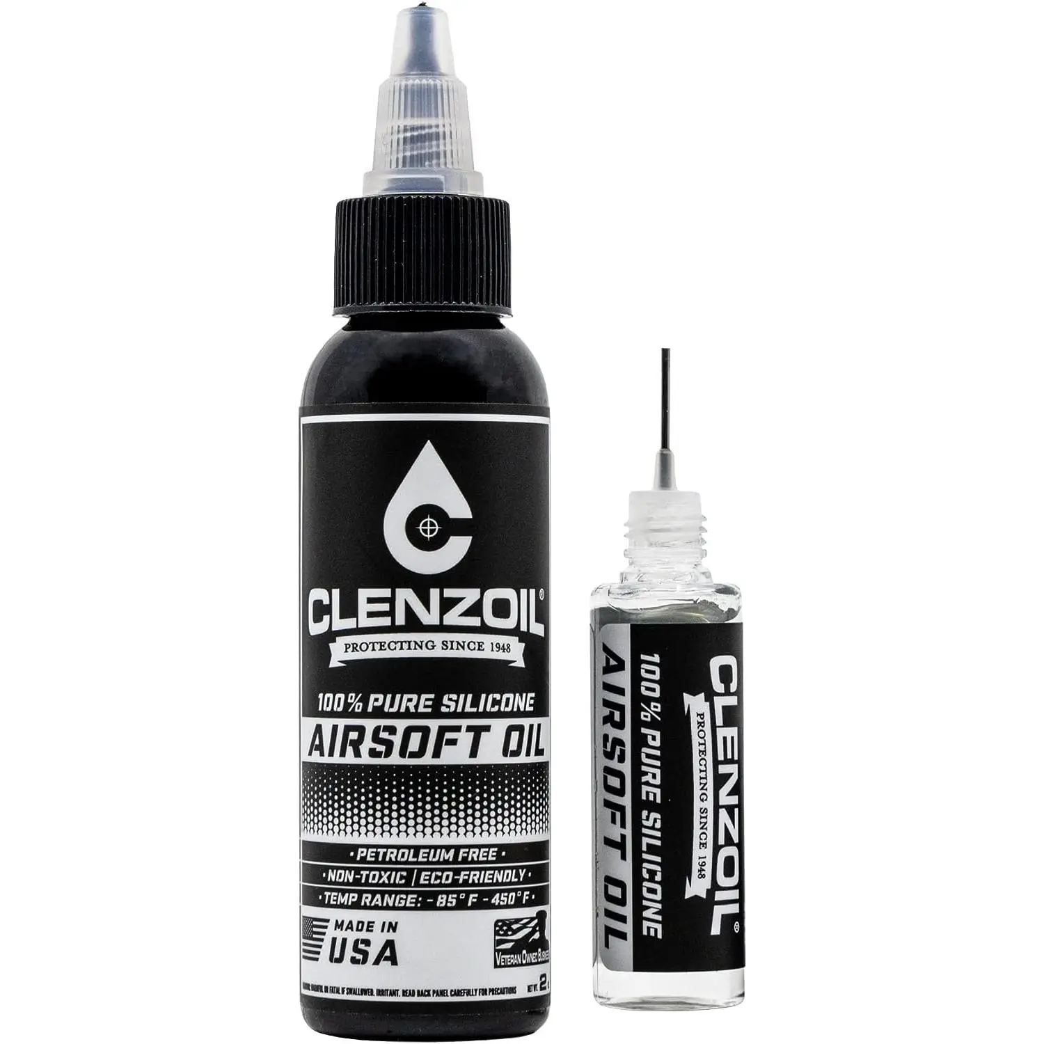 Clenzoil 2 oz Pure Silicone Oil Set — Petroleum-Free Surface Conditioner for Rubber, Metal & Plastic — Includes Twist-Top Bottle & Precision Needle Oiler — Made in USA
