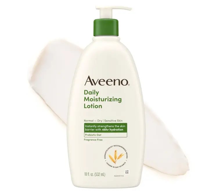 Aveeno Daily Moisturizing Body Lotion for Normal to Dry Skin, Moisturizer with Soothing Prebiotic Oat, Non Greasy, Non Comedogenic, Fragrance Free Body Lotion for Women & Men, 18 Fl Oz