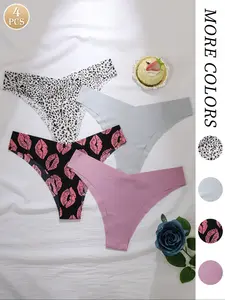 Women's Seamless Triangle Panties, Leopard & Solid Colors, V-Shape Waistband Design, Comfortable Fitted Underwear for All Seasons