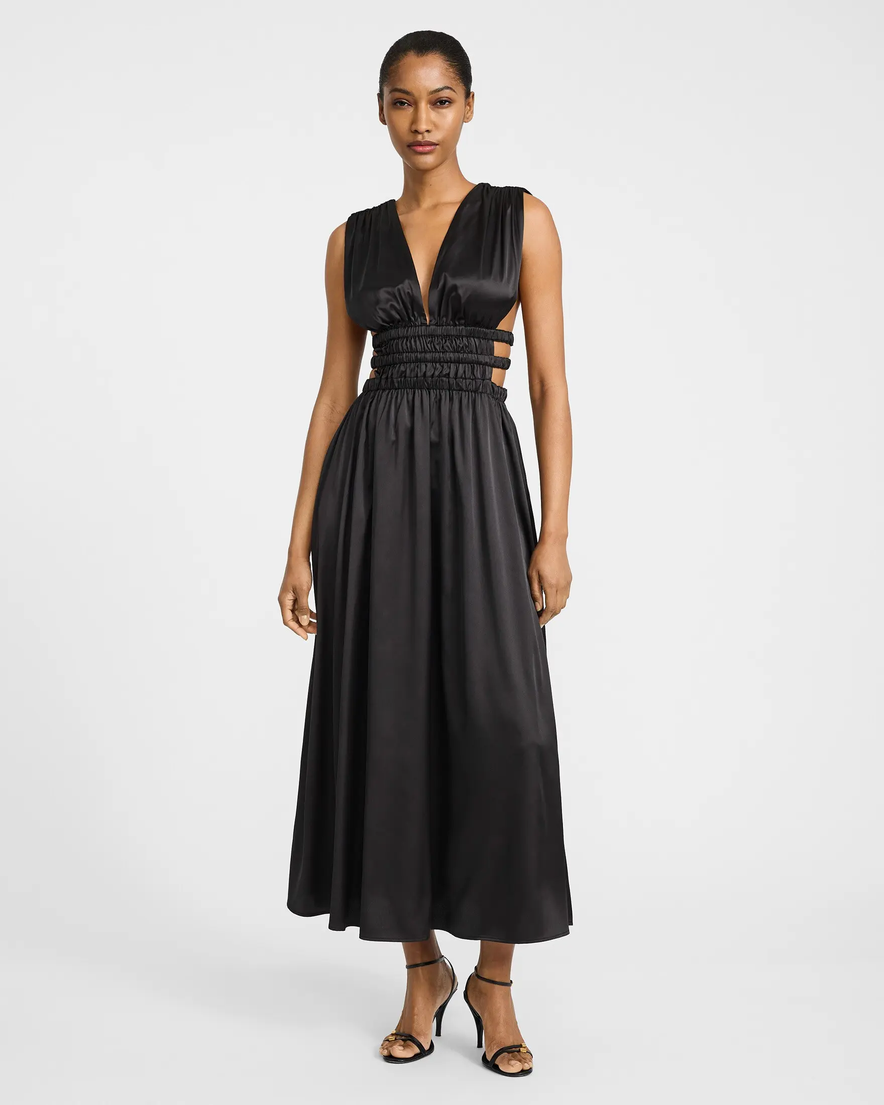 Express Satin Strappy Pleated V-Neck Sleeveless Cutout Maxi Dress - TikTok Shop Express Satin Strappy Pleated V-Neck Sleeveless Cutout Maxi Dress - TikTok Shop