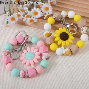 1Pcs-Pastel Nature Beaded Keychains Soft Silicone Bead Wristlets with Tassels, Cute Accessories for Spring & Summer Outfits