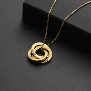 Personalized Box Chain Interlocking Circle Family Name Necklace, Custom Engraved Name Necklace, Gift for Her, Gift for Mom