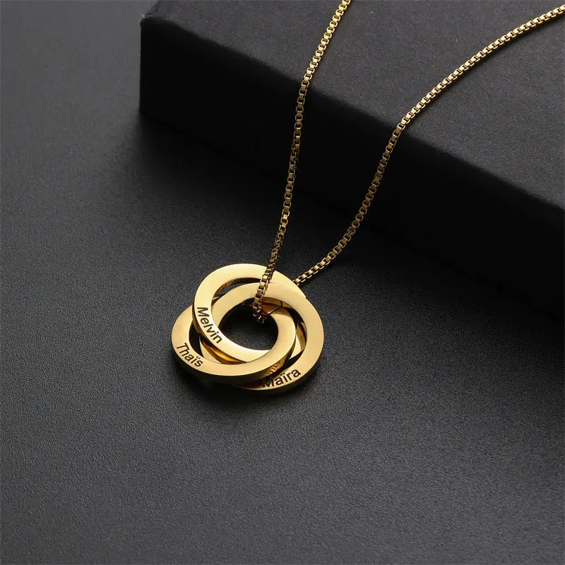 Personalized Box Chain Interlocking Circle Family Name Necklace, Custom Engraved Name Necklace, Gift for Her, Gift for Mom