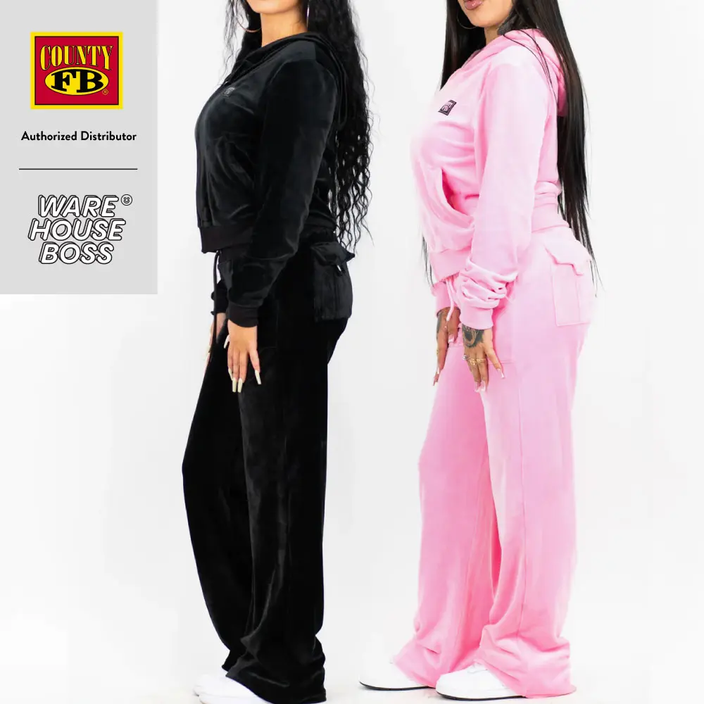 FB COUNTY Women's Velour Tracksuit 1 Set FBCOUNTY Full Zip Hooded Track Jacket and Track Pants with Drawstrings Velvet Sexy Soft Top Bottom Harem Hip Hop