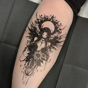 1pcs Fake Tattoo Sexy Angel Girl Herbal Juice Tattoo Sticker Dark Gothic Angel Theme Spicy Girl Arm Waterproof Temporary Tattoo Halloween Party Gift Y2K