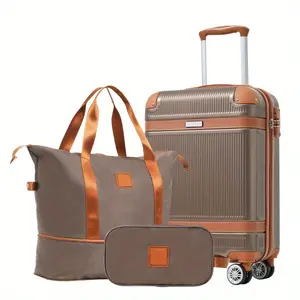 Hot selling styles Hardshell Luggage Sets 3 Piece Carry-on Suitcase Double Spinner Wheels with TSA Lock, Weekender Duffel Bag, Toiletry Bag (20in)