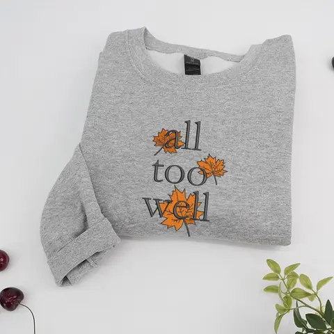 Falling Leaves Embroidered Sweatshirt, Fall Leaves Crewneck, Autumn Crew Neck, Thanksgiving Time