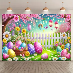 Easter Bunny & Eggs Party Banner, Party Decoration, Vibrant Multi-Color Design, Universal Celebration Background, Indoor/outdoor Use, Studio Backdrop