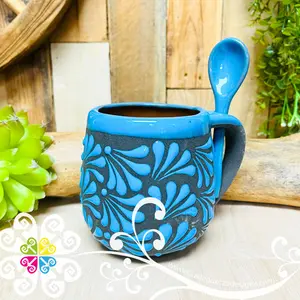 Blue Clay Mug with Spoon - Taza Espiga con Cuchara