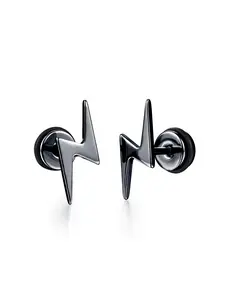 Trendy Low Allergy Stainless Steel Lightning Earrings, Statement Earrings, Simple Fashionable Men's Ear Rings, Minimalist Jewelry for All Seasons, Hypoallergenic Earrings