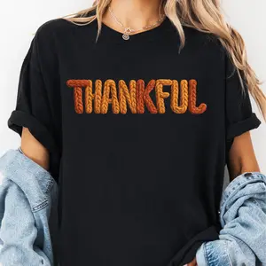 Thankful FAUX Knitted Yarn Look Comfort Colors® Thanksgiving T-shirt, Cute Trendy Autumn Shirt