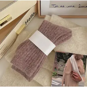 Harajuku Style Cashmere Wool Socks - 4-Pair Women's Mid-Calf Solid Color Winter Socks for Everyday Fashion & Cozy Comfort - Casual, Womenswear