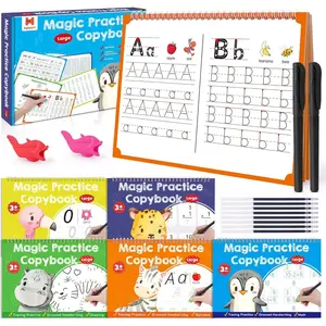 Large Magic Reusable Grooved Writing Practice Number Letter Tracing Books for Kids Age 3-8 Kindergarten Preschool Calligraphy