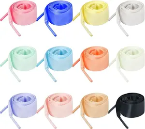 12 Pairs Ribbon Shoelaces Casual Stain Flat Snow Yarn Shoe laces Colorful Silk Shoestrings Wide Shoe Laces forShoes Decoration (12 Colors, 47inch)