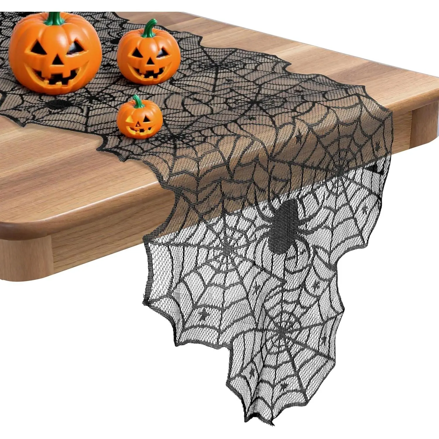 Halloween Table Runner, Black Lace Spider Web Table Runners for Halloween Decor, Gothic Holiday Kitchen Coffee Dinner Table Decorations for Indoor Outdoor  Masquerade Party 18 x 72Inch