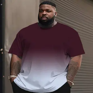 Men's Plus Size Gradient Color Print Short Sleeve T-Shirt, Casual Outdoor Sports Tee, Spring Summer Fall Wear, PLUS SIZE