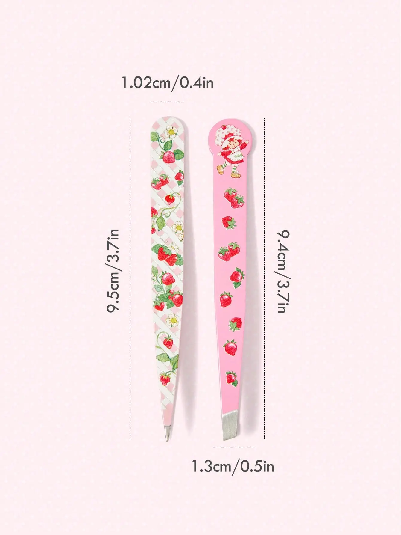 Strawberry Shortcake Cartoon 2-Piece Metal Eyebrow Tweezers Set - Durable Lightweight Stainless Steel Hand Tools, Aligned Tips for Precise Plucking, Cosmetic Brows Essential, Gift for Beauty Enthusiasts