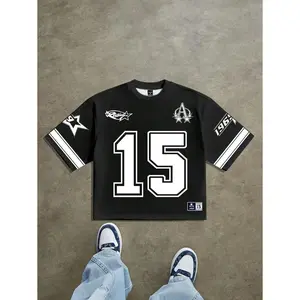 Manfinity ZONE917 Street Style Loose Cropped 15 Number Colorblock Print Jersey T-Shirt, Suitable For Summer