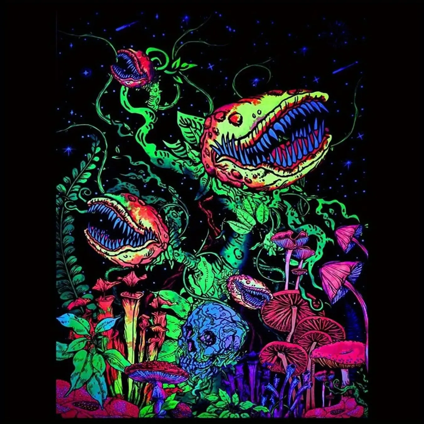 Lightweight Black Light Skull Tapestry - Glow-in-the-Dark Psychedelic Horizontal Wall Hanging, Sturdy Fashion Multifunctional Home Decor, Unique Room Decor for Bedrooms, Living Rooms