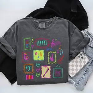 Colorful Music Teacher Comfort Colors Shirt, Music Note Doodle Back to School Tshirt, Cute Band Orchestra Director Tee, Piano Teacher Gift