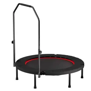 40 Inch Foldable Trampoline with Adjustable Handlebar, Indoor Fitness Rebounder with Springs, Exercise Trampoline for Adults, Black