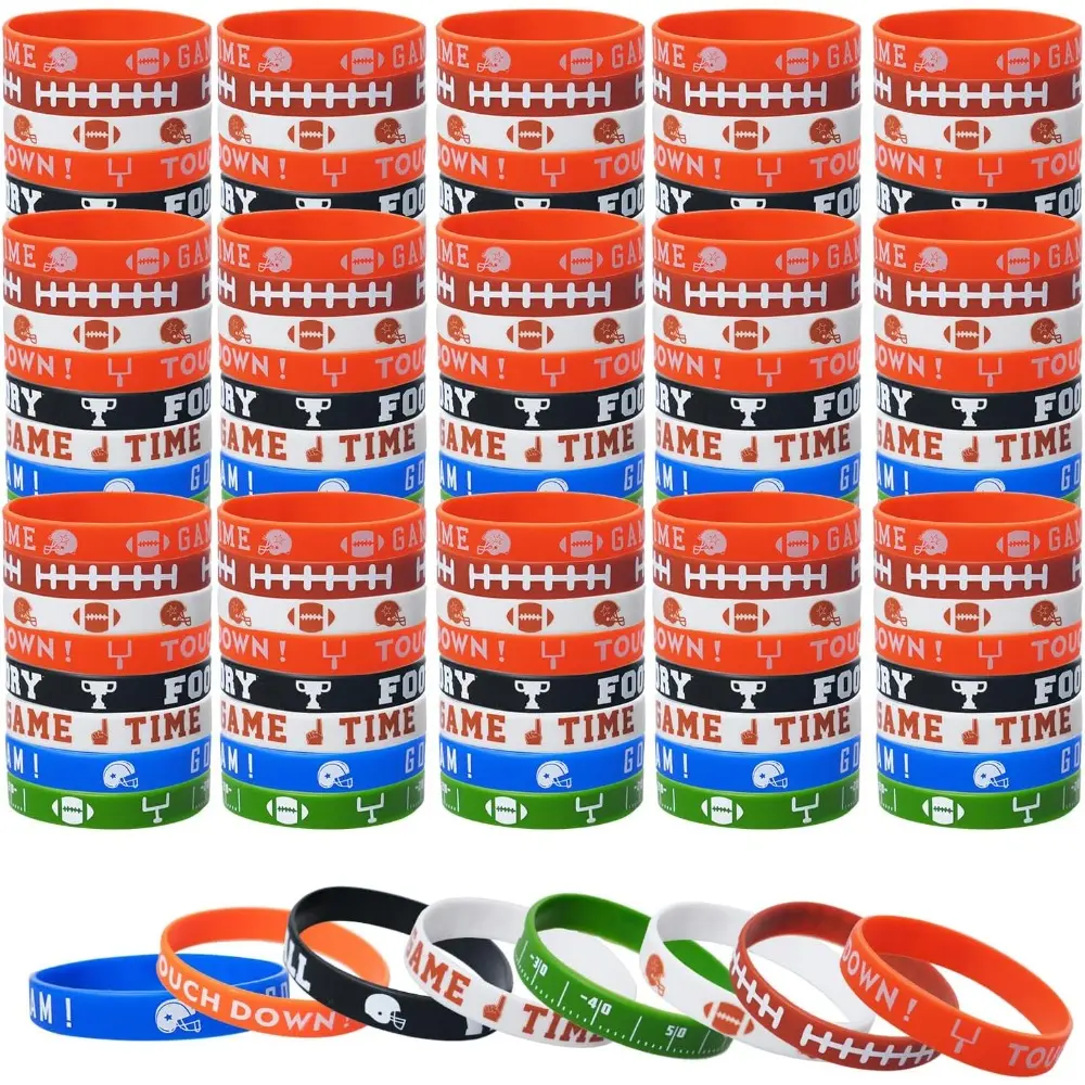 120 PCS Football Silicone Wristbands Football Motivational Rubber Bracelets Football Party Favors Sports Decorations Gifts Prize Silicone Wristbands for Boys Kids Adults Party Supplies(8 Styles)