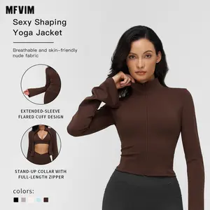 Women's Solid Zip-Up High Neck Sports Crop Jacket by MFVIM - Quick-Dry Long-Sleeve Zip-Front Outerwear for Yoga, Gym, Tennis, Pickleball, All-Season Ladies' Athletic Apparel