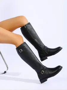 Women's Brown Leather Mid-calf Boots, Casual Trendy Round-toe Boots, Comfortable Thick-soled Boots, Versatile Mid-heel Boots, Fashionable Daily Wear Boots, Female Stylish Footwear, Chic Shoes, Modern Boots, All-match Boots, Trendy Footwear