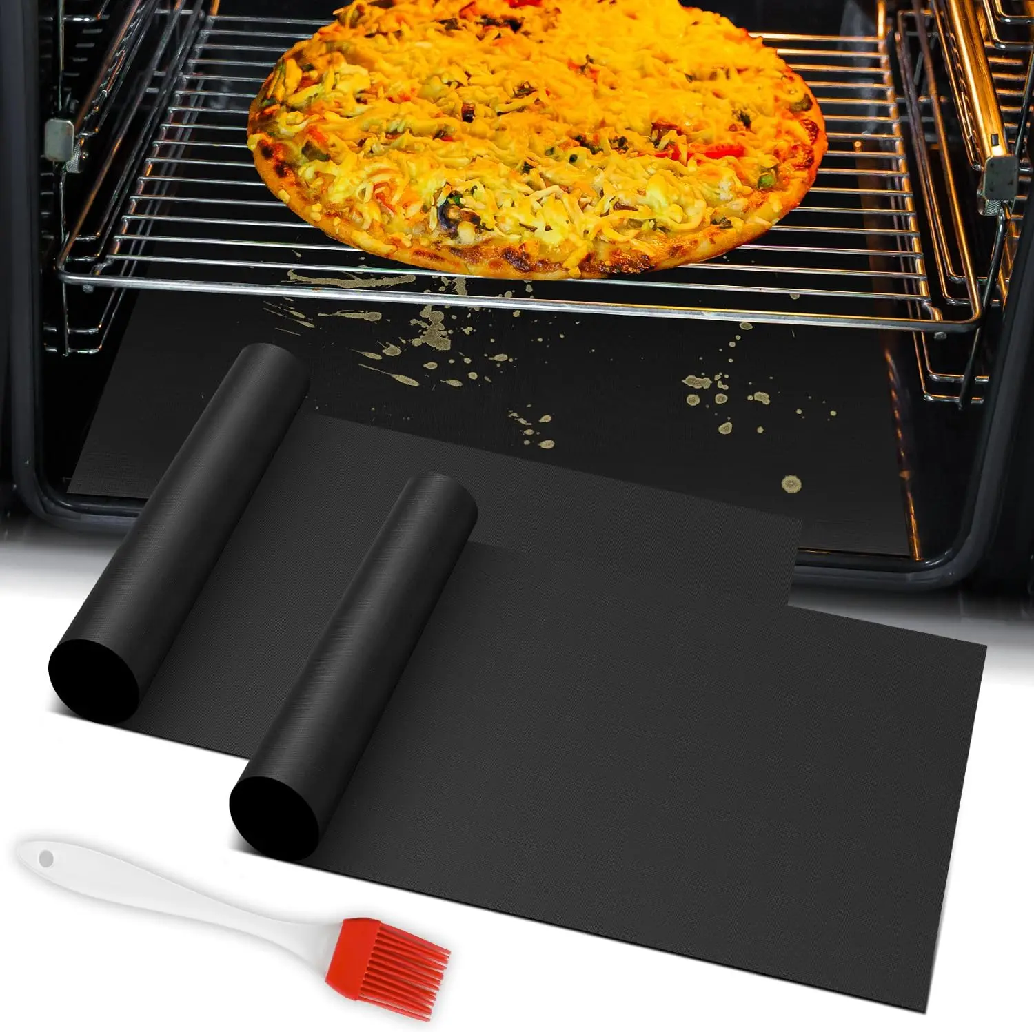 Reusable Bottom Oven Liners – 2 Pack, Large Heavy-Duty Non-Stick Oven Mat Set for Electric & Gas Ovens, Toaster Ovens, Microwaves & Grills, Easy to Clean