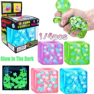 1/4 Piece Stress Relief Toy Set, Glow-In-The-Dark Snowflake Cube, Soft Gel Toys, Rebound Toys, Kids Sensory Toys, Anxiety & Stress Relief