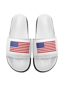 Men's USA Flag Print Slides, PU Leather Slides, Lightweight Comfortable Durable Slides, Casual Soft Slippers for Indoor Outdoor Beach for Summer, Flipflop