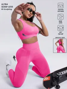 Women's Seamless High Elasticity Bra Pad Underwear Set, Abdominal Shaping Butt Lifting High Waisted Yoga Tight Pants, Fitness Sport Outfits, Cross-Border Bestseller