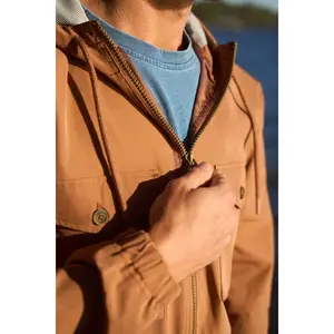 Poly Memory Safari Jacket with Hood in Clay