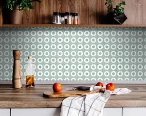 360 stand 24-Piece 5x5 in. Light Sage & White Square Vinyl Decorative Decal Stickers, Peel-Stick Easy-Remove Circle Flower Vinyl Wall Stickers for Room, Kitchen Home Decor Supplies, Removable, Tiles Sticker