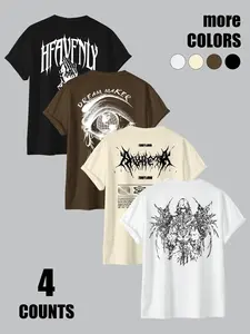 Dark Aesthetic Graphic Short Sleeve T-Shirt 4-Pack - Heavenly & Dream Maker Metal Tees Streetwear Top
