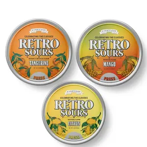 Retro Sours Hard Candy Trio Pack – Bold Mango, Zesty Lemon & Juicy Orange Flavors, Extra Tangy Treats in Collectible Tins by Iconic Candy