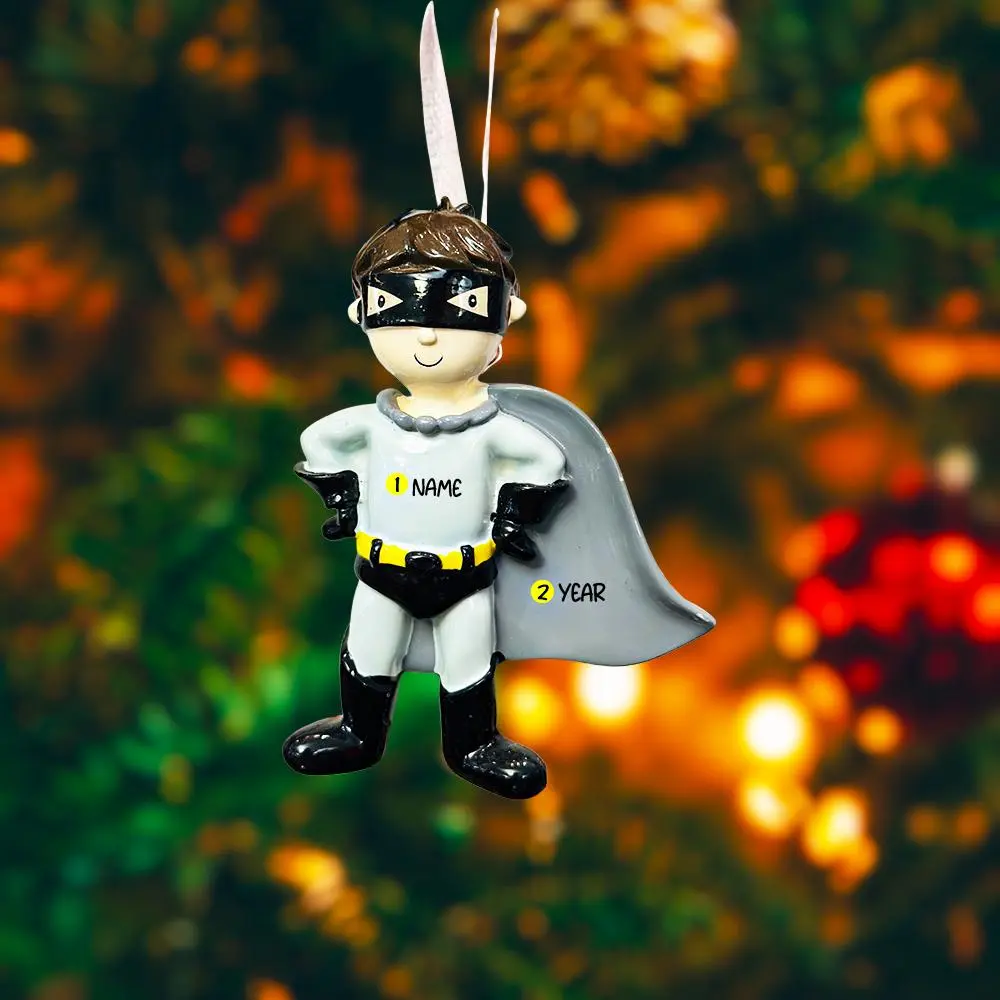 Personalized Superhero Ornament for Boys | Custom Name Raised 3D Ornament