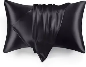 Love's cabin Satin Pillowcase Set of 2 Queen Size 20x30, Cooling Pillow Covers for Hair and Skin, Silky Smooth with Envelope Closure, Similar to Silk, Black