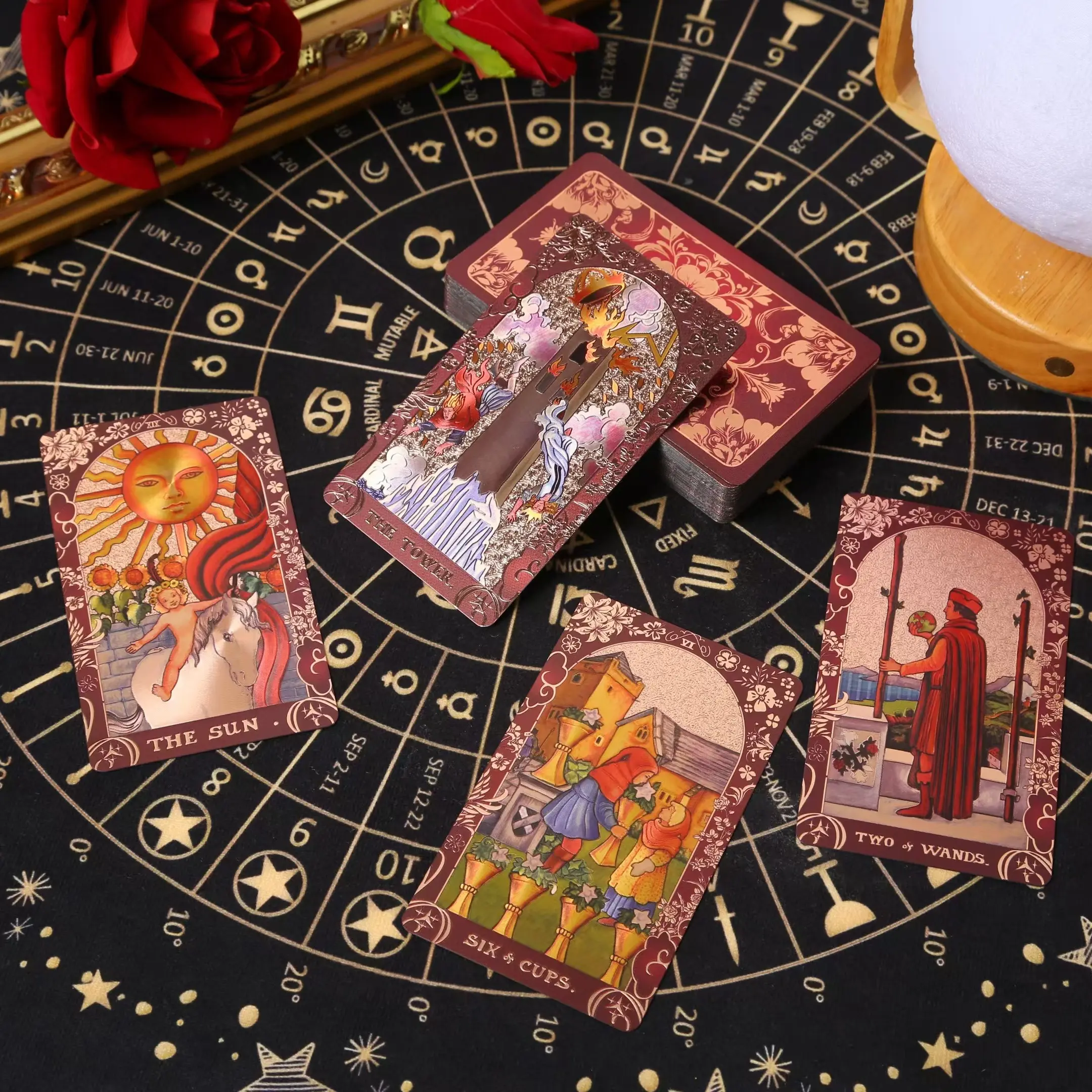 SDIK&SSIK Pink Holographic Tarot Card Decks, Gold Foil Color-Shifting Waterproof Complete Gift Set with Guidebook & Luxury Box, Novelty Toy for Summer Fun
