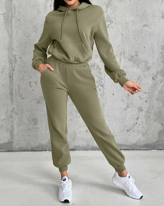 ChicMe Womens Warm 2 Piece Outfits Lounge Kangaroo Pocket Design Fleece Lined Hoodie Jogger Cuffed Sweatpants Tracksuit Sweatsuit Set/Casual Women's Sportswear Set Casual Outings Adjustable Relaxed Athleisure Wear