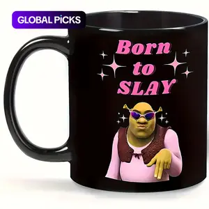 Shrek Character Design Travel Coffee Mug, Funny Coffee Mug, 1 Count Creative Born To Slay Mug, Ceramic Coffee Cup, Drinking Cup for Home Office Use, Gift for Friend #GLOBAL PICKS