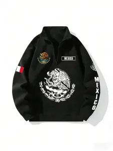 Viral Mexican National Emblem Half-Zip Pullover | Oversized Graphic Streetwear Sweatshirt | Cozy Home Lounge Wear | Trendy Eagle & Flag Print Top | Comfortable Casual Oversized Fit | Must-Have TikTok Viral Home Wear | Stylish National Theme Pullover