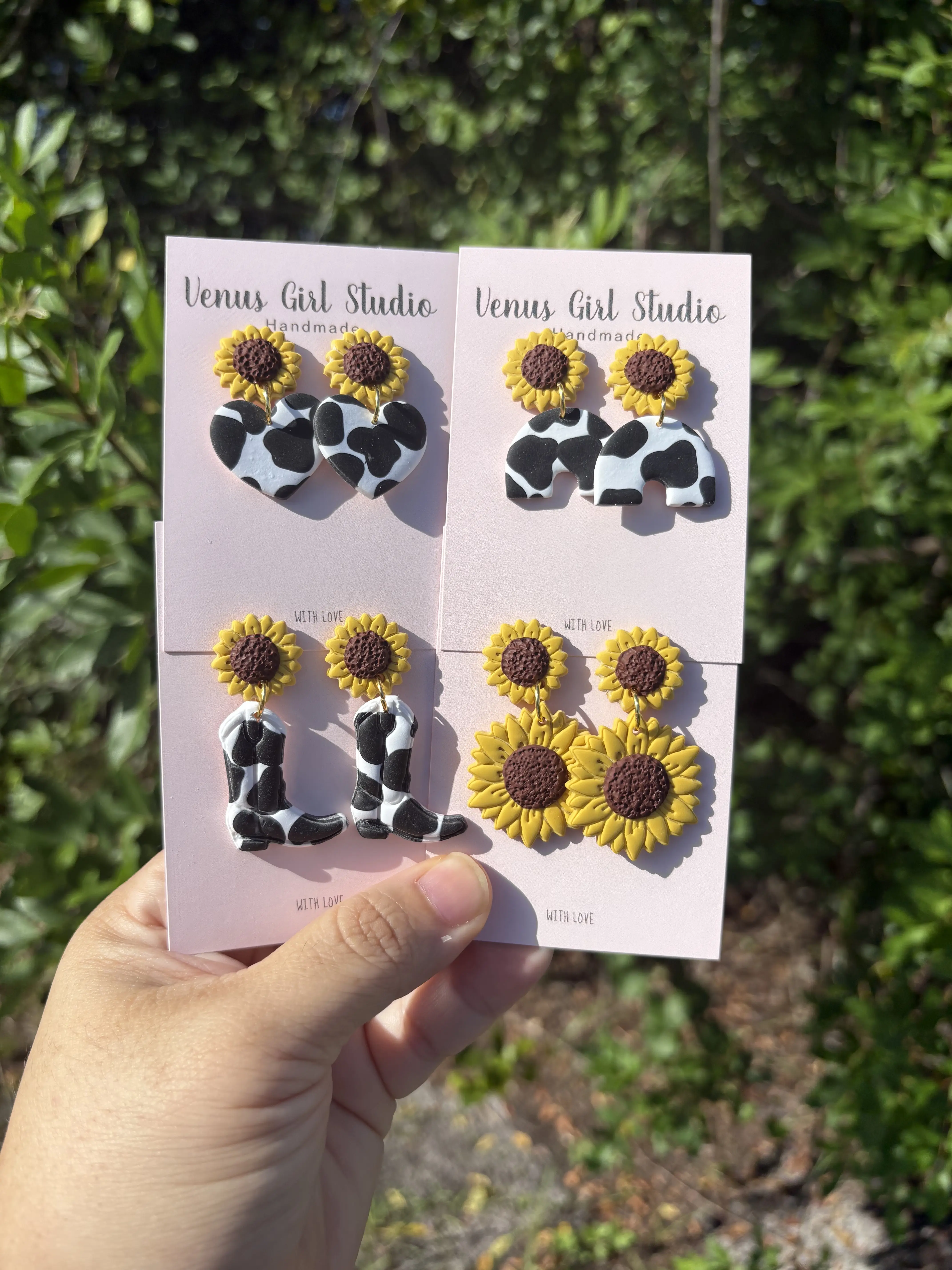 Cow Print Sunflower Dangle Earrings