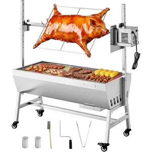 VEVOR Rotisserie Grill, 37in BBQ Outdoor Pig Lamb Spit Roaster, Charcoal Spit Roaster with 132 LBS Load Capacity 7 - Level Height, Stainless Steel Electric Rotisserie Grill Kit for Camping OutdoorVEVOR Super Brand Day