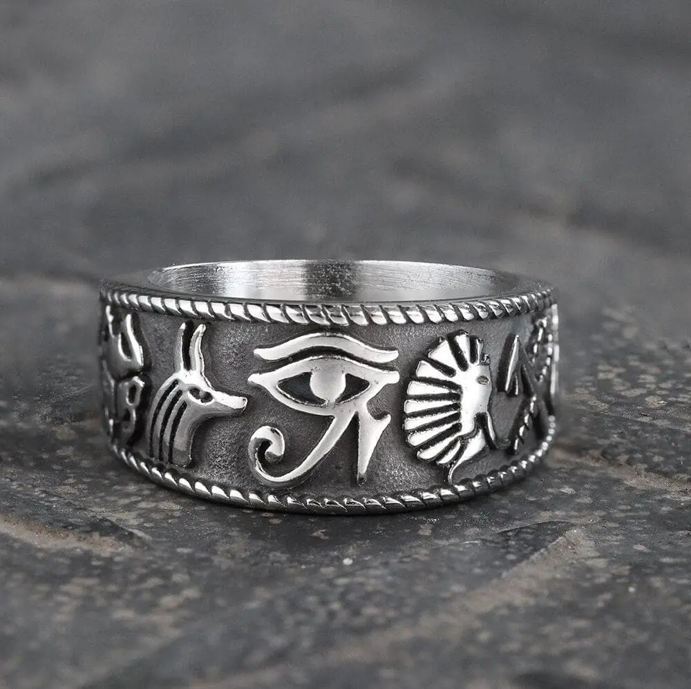 GTHIC 10.5mm Eye of Ra Stainless Steel Signet Ring, Egyptian Jewelry Accessory for Daily Wear, Cultural Statement