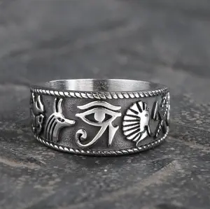 GTHIC Eye of Ra Stainless Steel Signet Ring Egyptian Accessories for Daily Wear