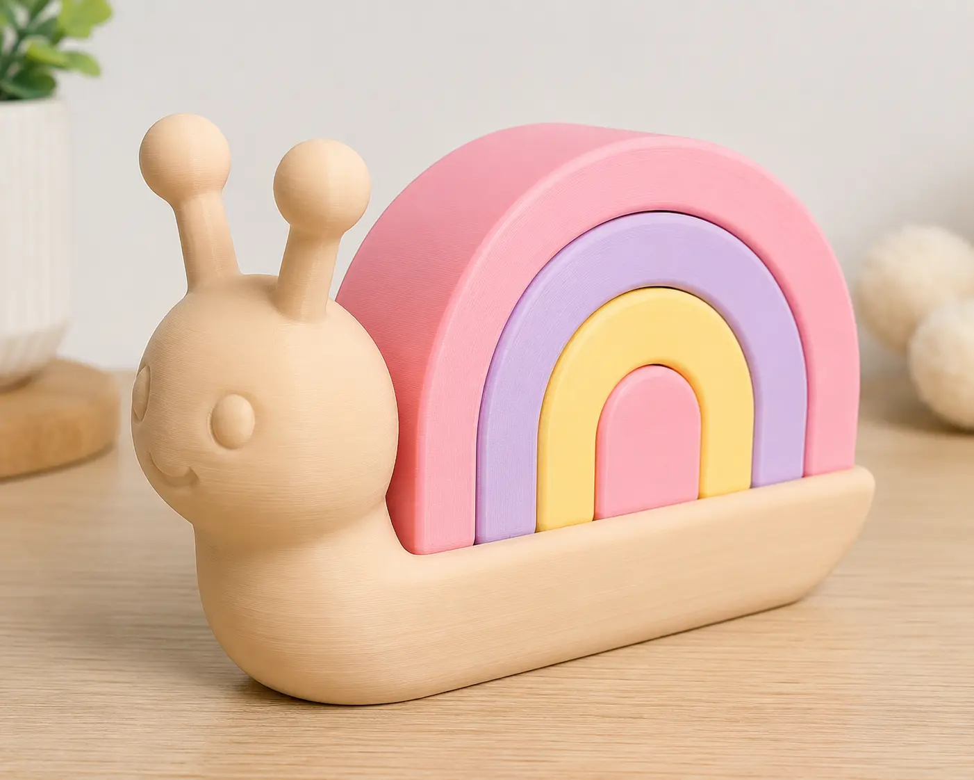 3D Printed Rainbow Snail Stacker Miniature Statue, Pastel Nursery Shelf Decor, Unique Home Supplies Gift