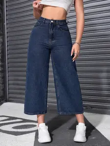 Women's Plus Size Wide Leg Nine-Point Jeans, Pants, Comfortable and Stylish Denim Jeans, Perfect for Casual Wear