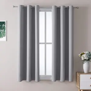 Grommet Blackout Curtains for Bedroom and Living Room - Privacy Grommet Curtains Blackout Window Cover 2 Panels Set Thermal Insulated Room Darkening Curtains Room Decor Curtain (Light Grey, 55W x 63L)