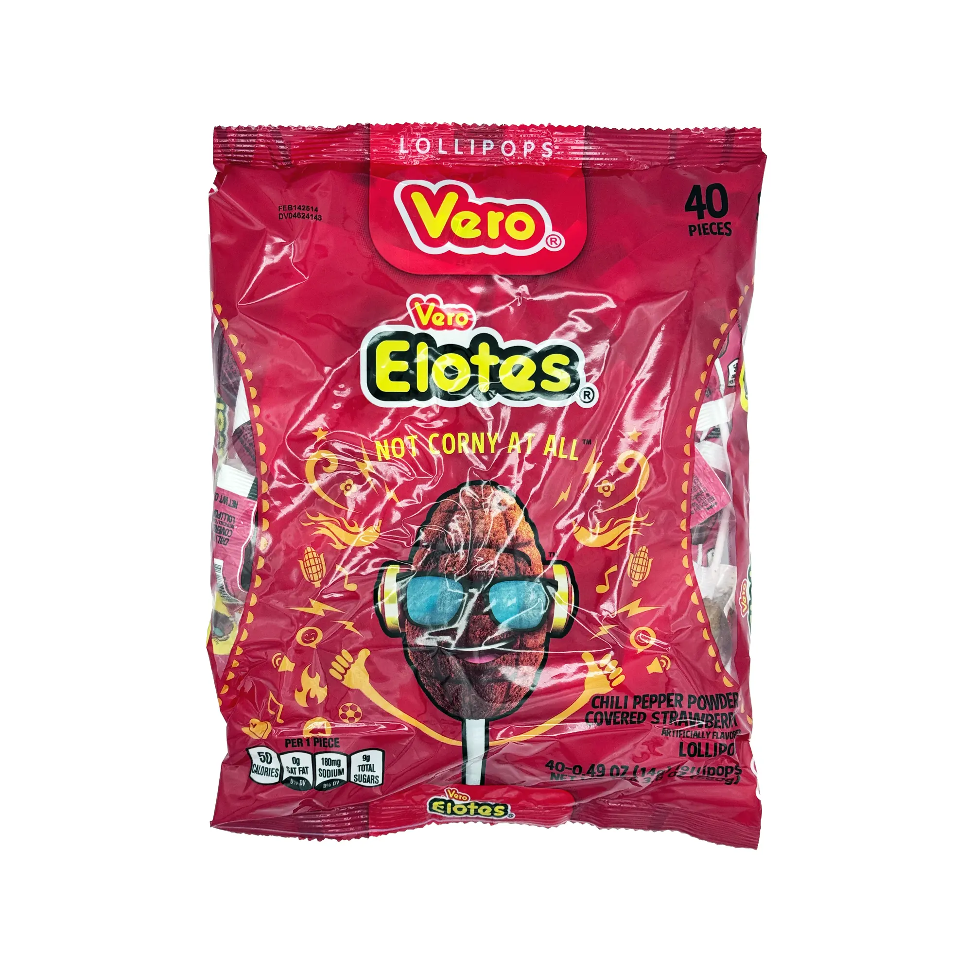 Vero Elote Lollipop Candy (40 Pack) - Sweet and Tangy Corn-Shaped Lollipops, Chili-Coated Hard Candy Snack Bonbon